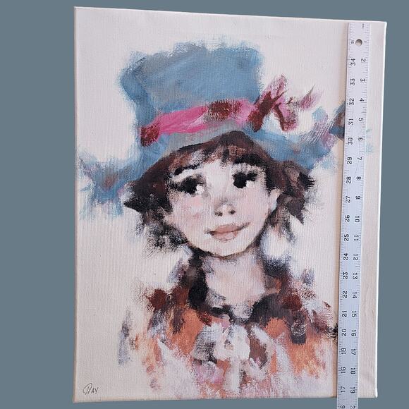 Vintage 1960s Koros Style Young Person In a Blue Hat, Unframed - Picture 6 of 6